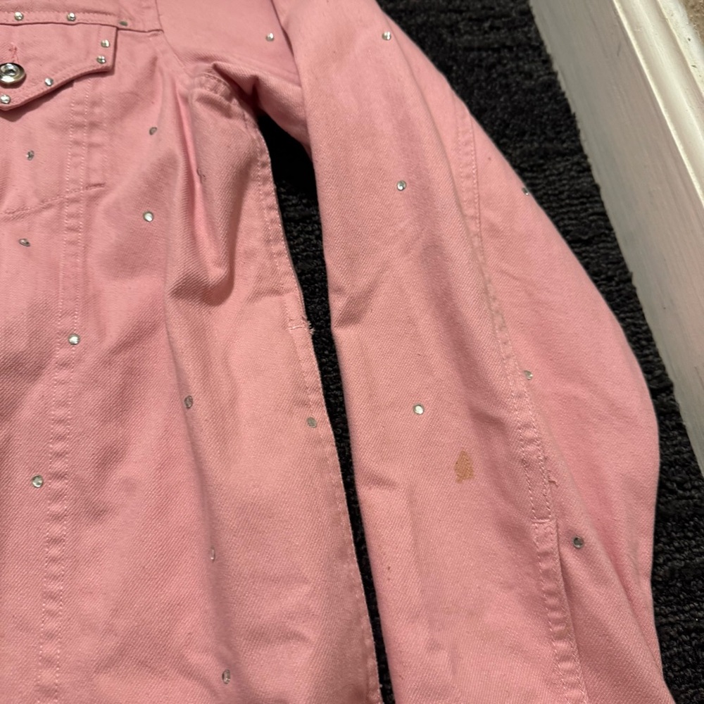 Quacker Factory Pink Rhinestone Studded Jean Jacket Classic Denim Size M Vintage - Picture 5 of 9